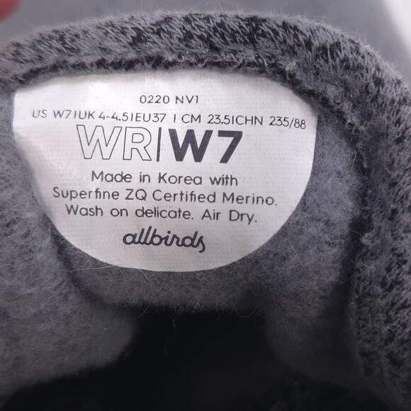 Allbirds Wool Runner Lace Up Athletic Running Shoe Womens Size 7 Gray White - Picture 10 of 10